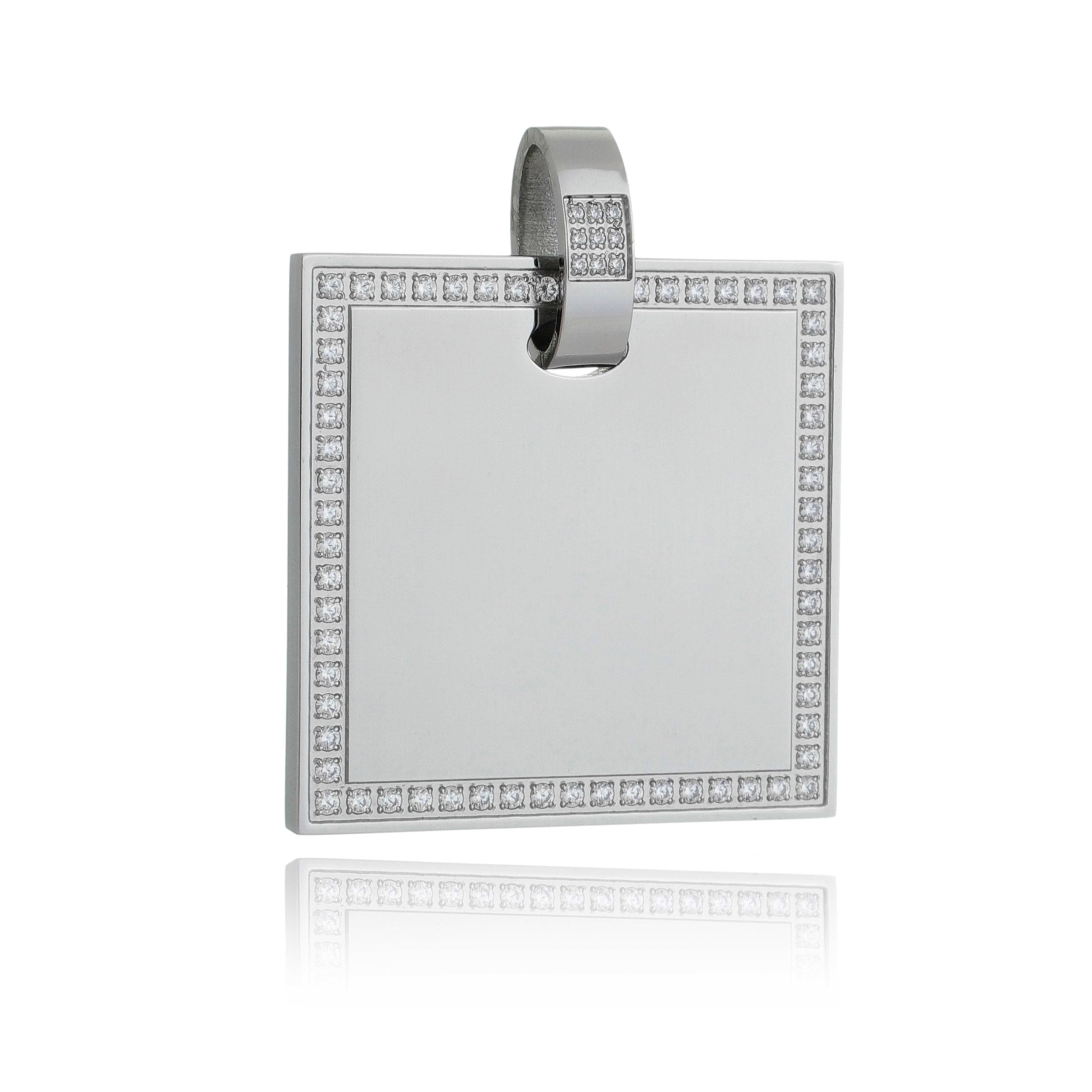 Engravable Square Pendant - Cubic Zirconia