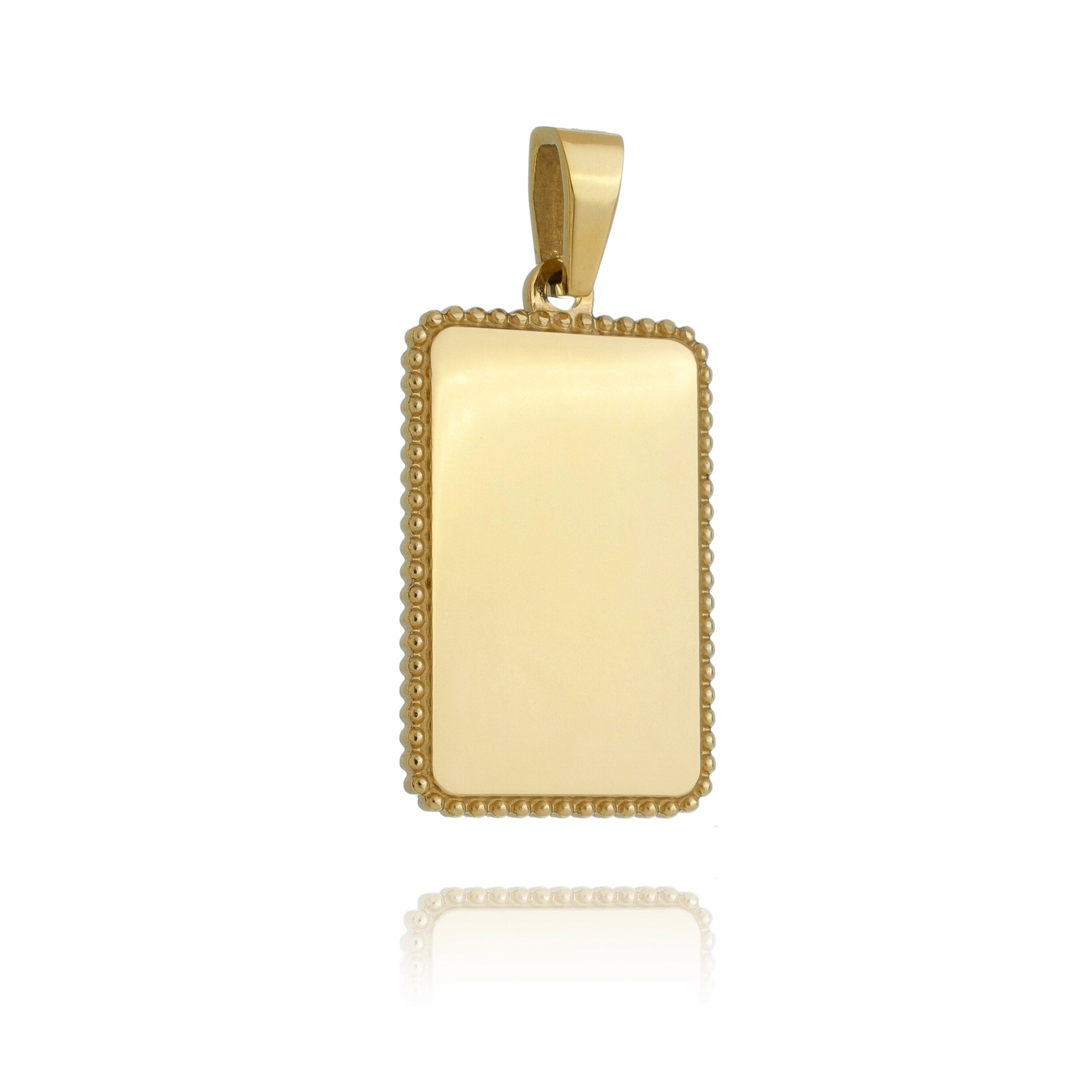 Engravable Rectangle Pendent - Border.  We have in both 18k Gold and Stainless Steel