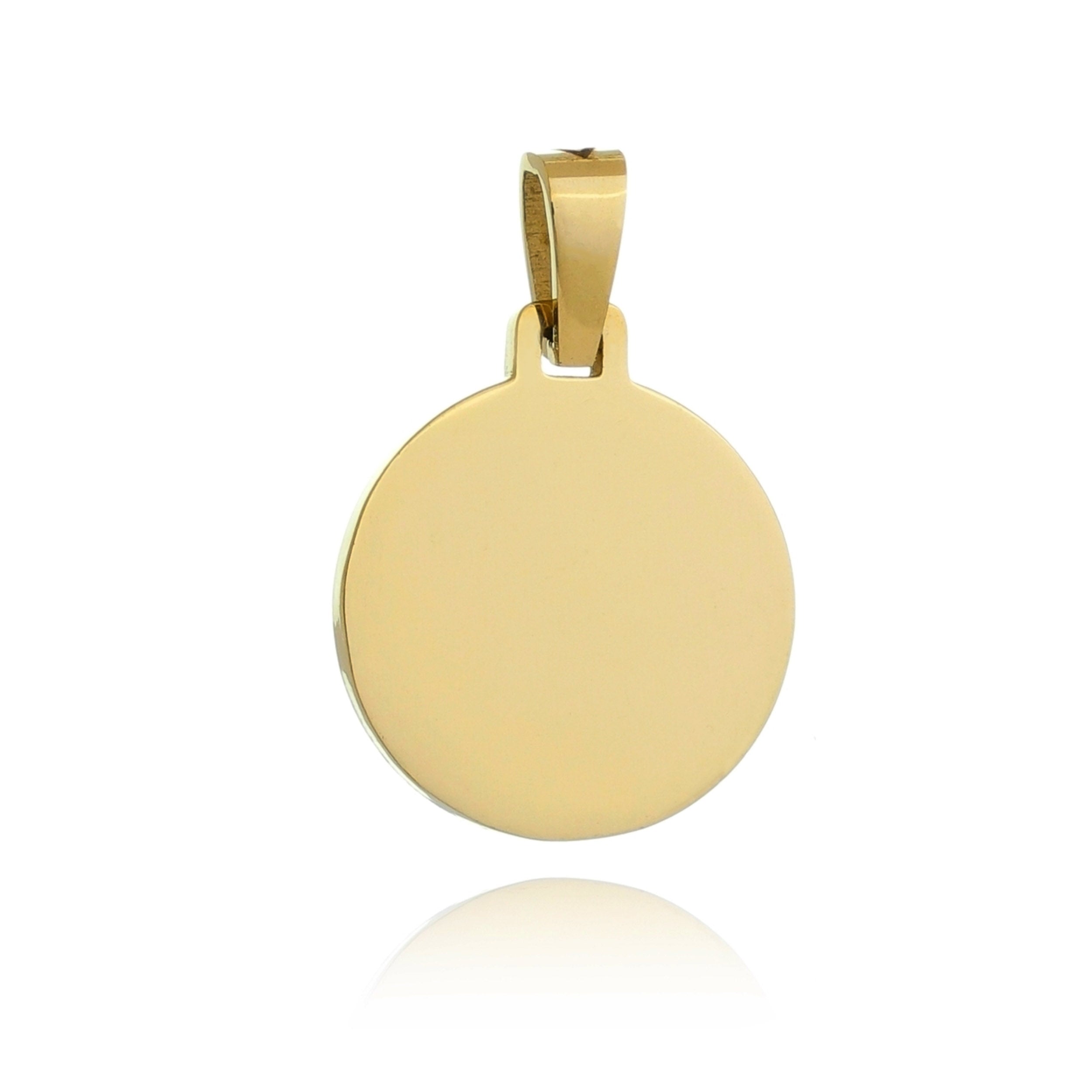 Engravable Round Pendent - Premium. We offer in 18k Gold and Stainless Steel.