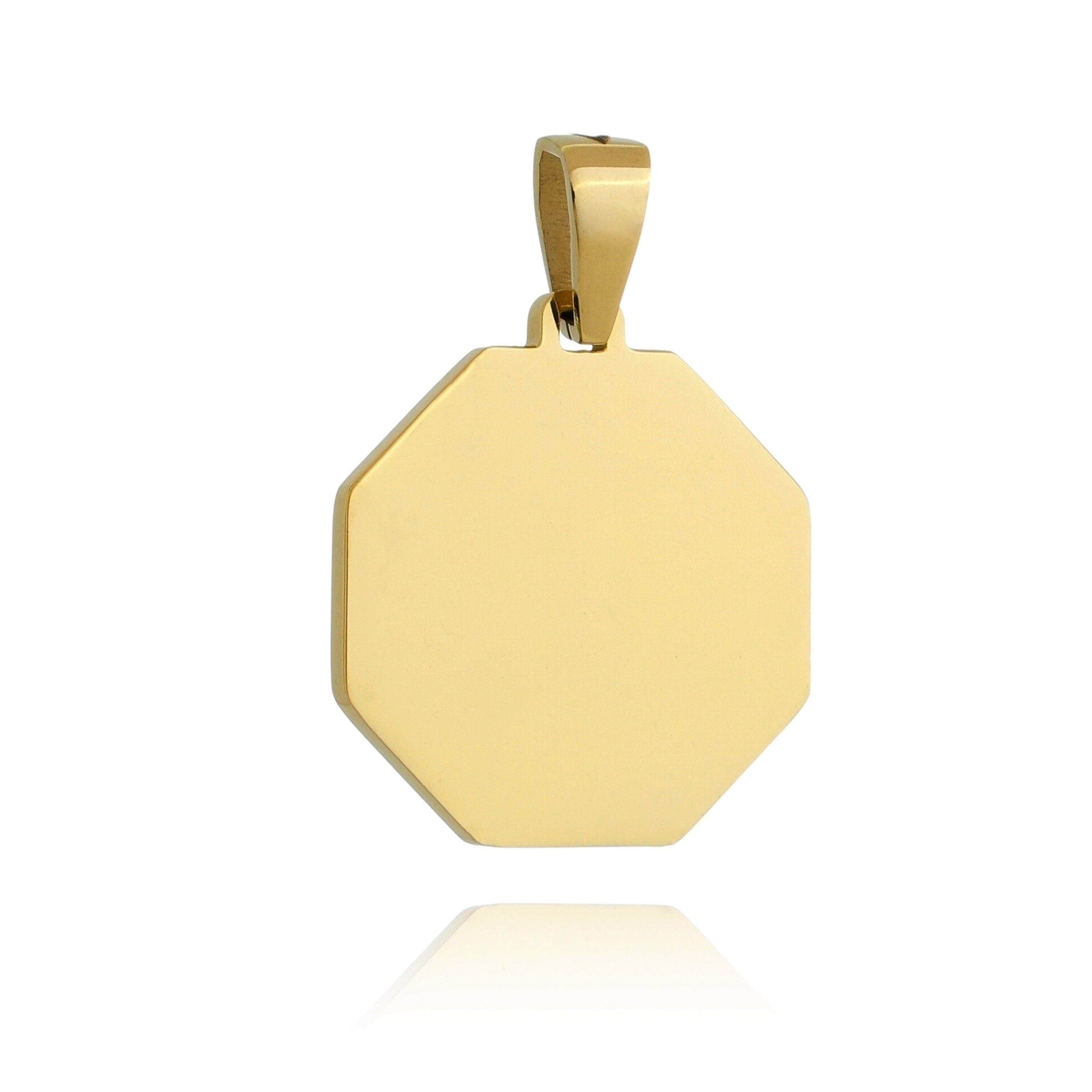 Engravable Octagon Pendent - Premium. We offer this in both 18k Gold and Stainless Steel.
