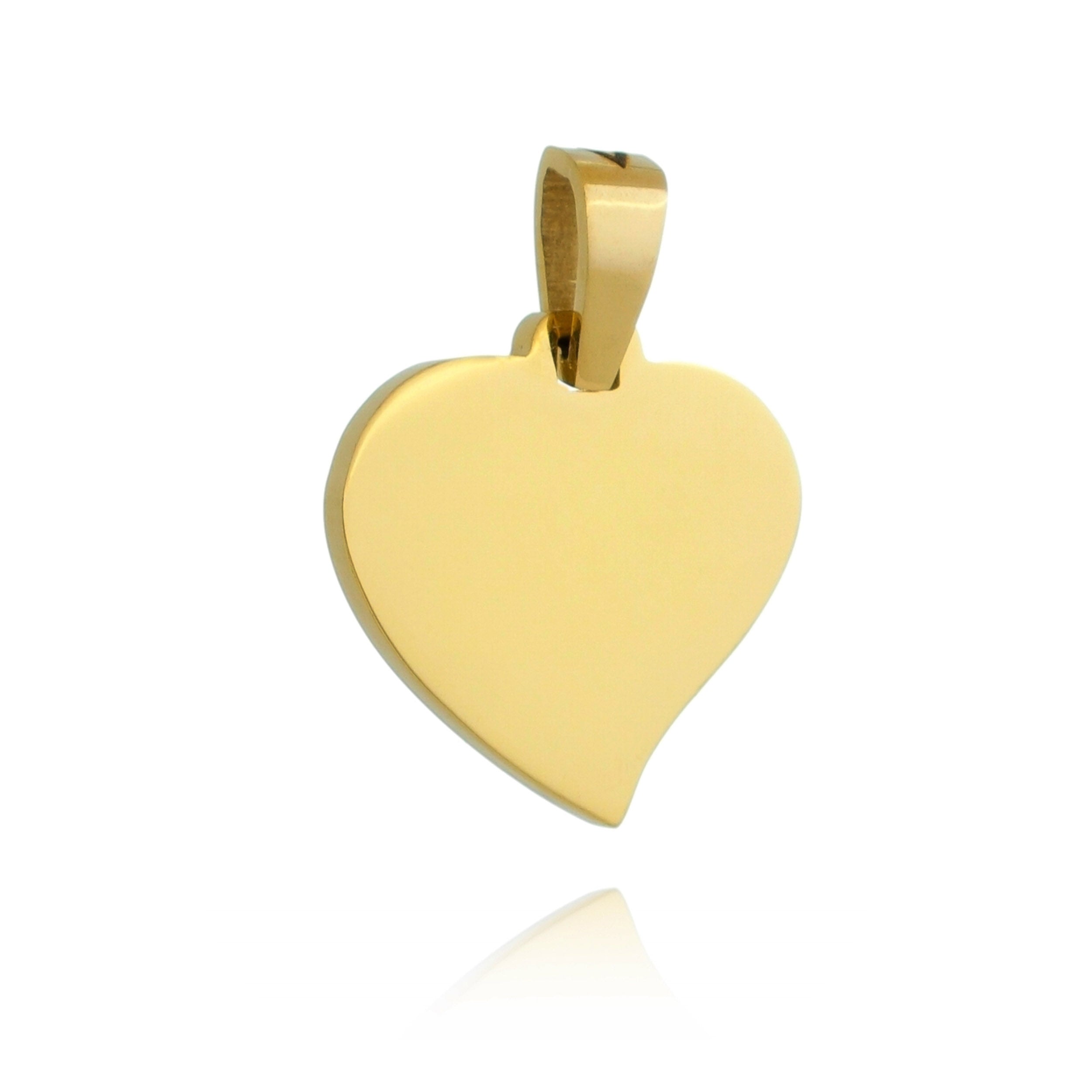 18k Gold Stainless Steel Engravable Curved Heart Pendent - Premium