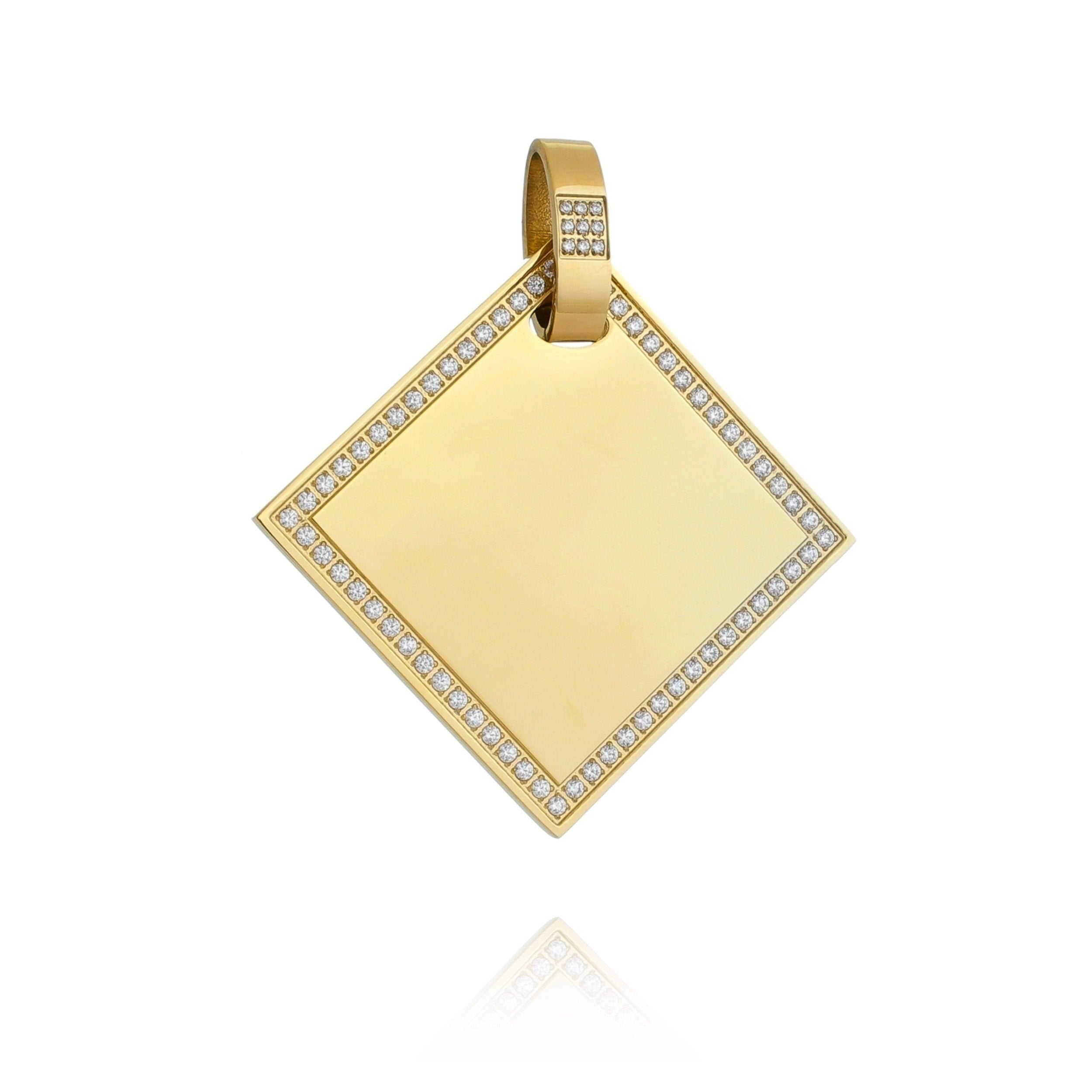 18k Gold Stainless Steel Engravable Diamond Pendant - Cubic Zirconia