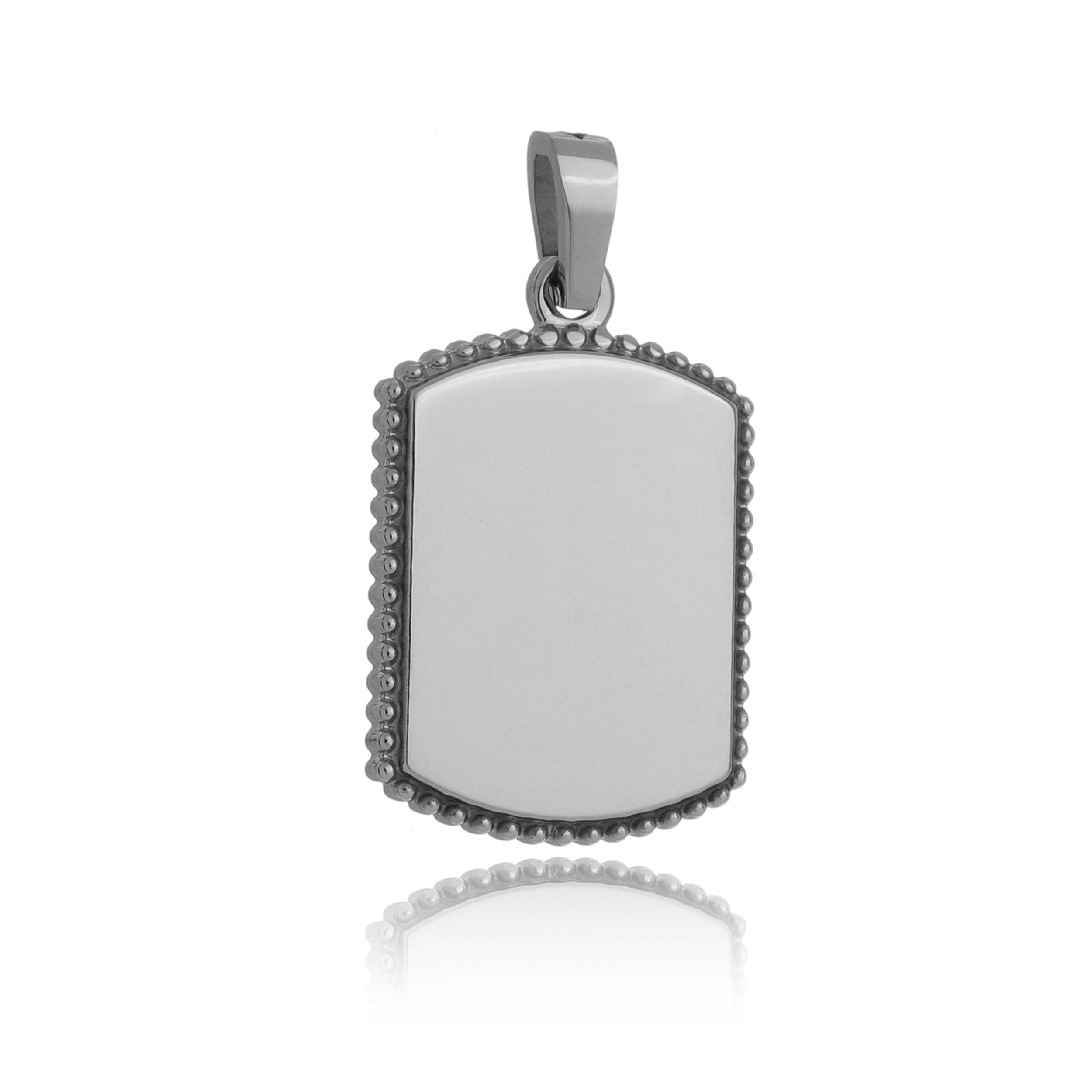 Stainless Steel Engravable Dog Tag Pendant - Border.