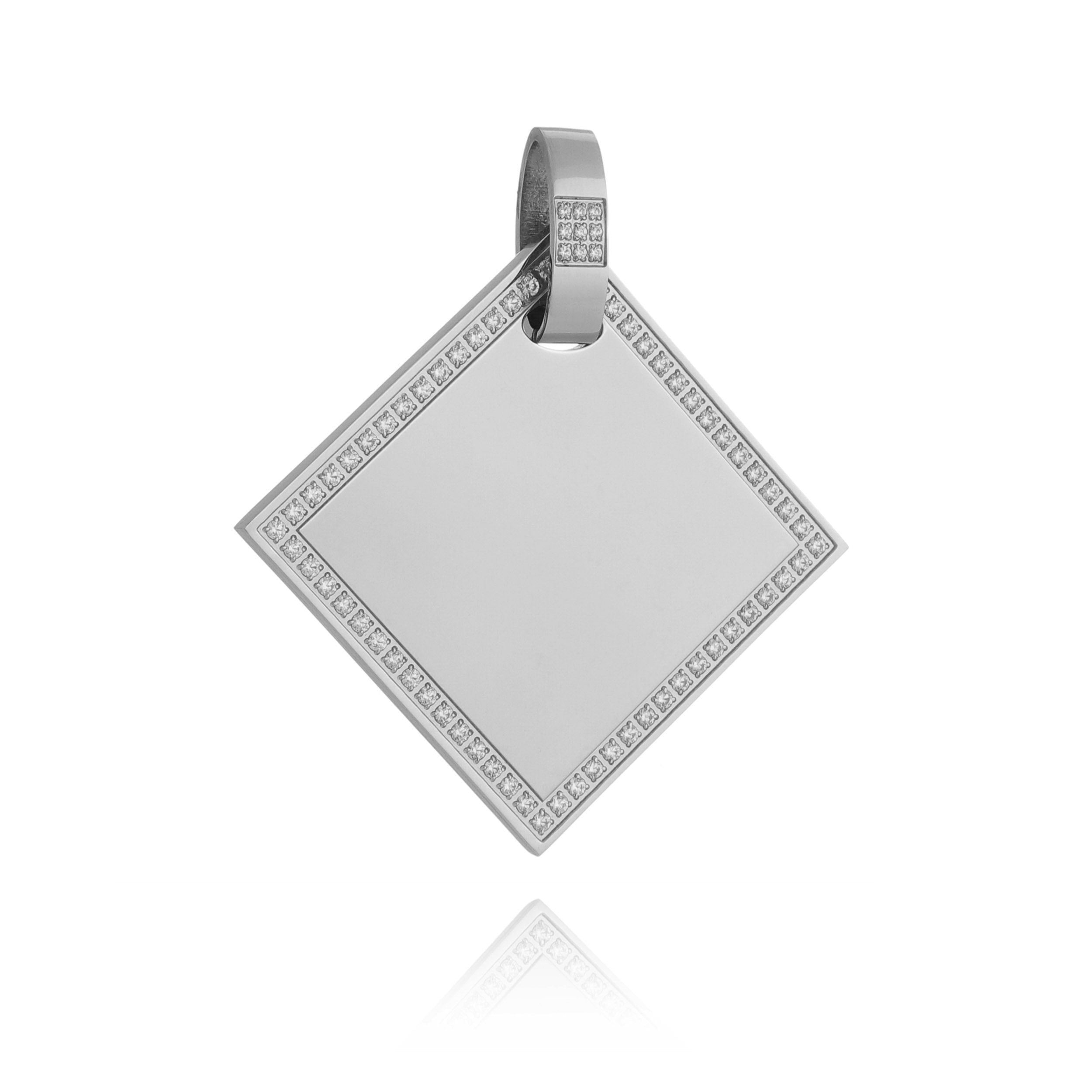 Stainless Steel Engravable Diamond Pendant - Cubic Zirconia